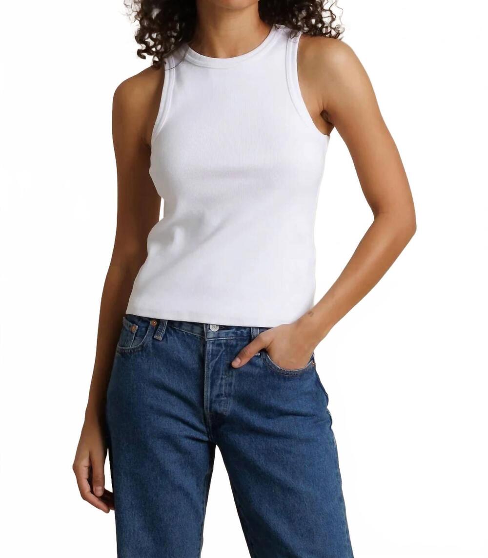 NEW PERFECTWHITETEE daphne structured rib high neck tank top in bright ivory